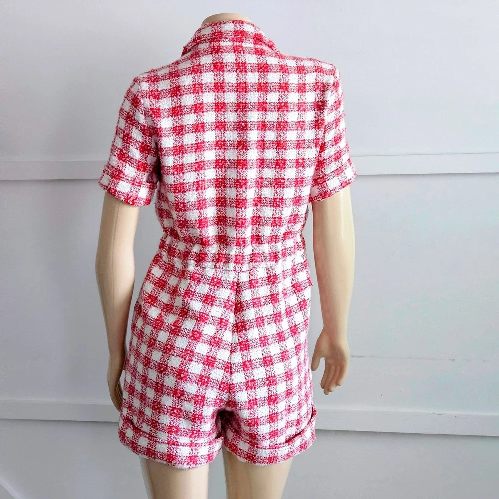 Chanel 19A / 2019, Pink Ivory Tweed Button Front Romper Playsuit Size 40